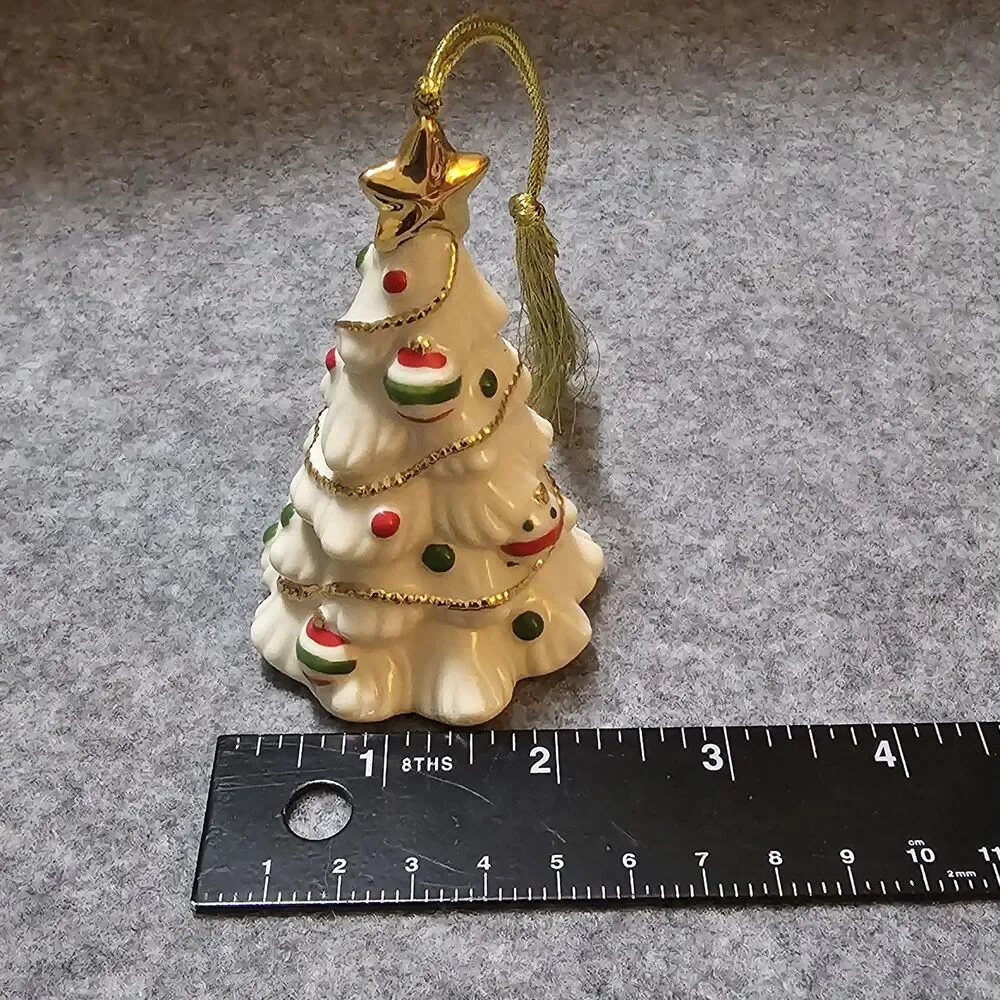 Lenox China Decorated Christmas Tree with Gold Trim & Star Ornament